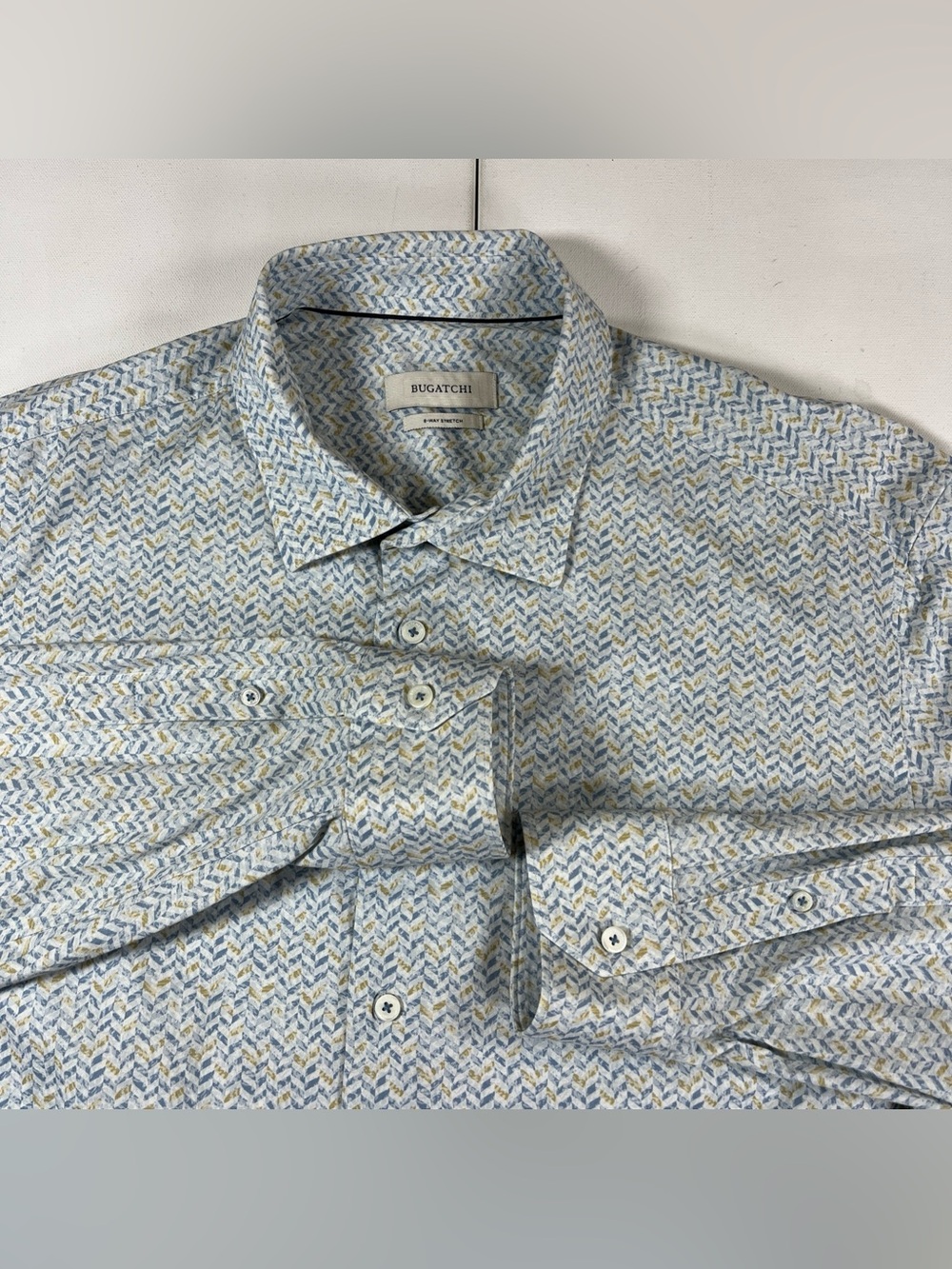 Bugatchi Shirt 8-Way Stretch Geometric Button Up Long Sleeve Men’s 3XL